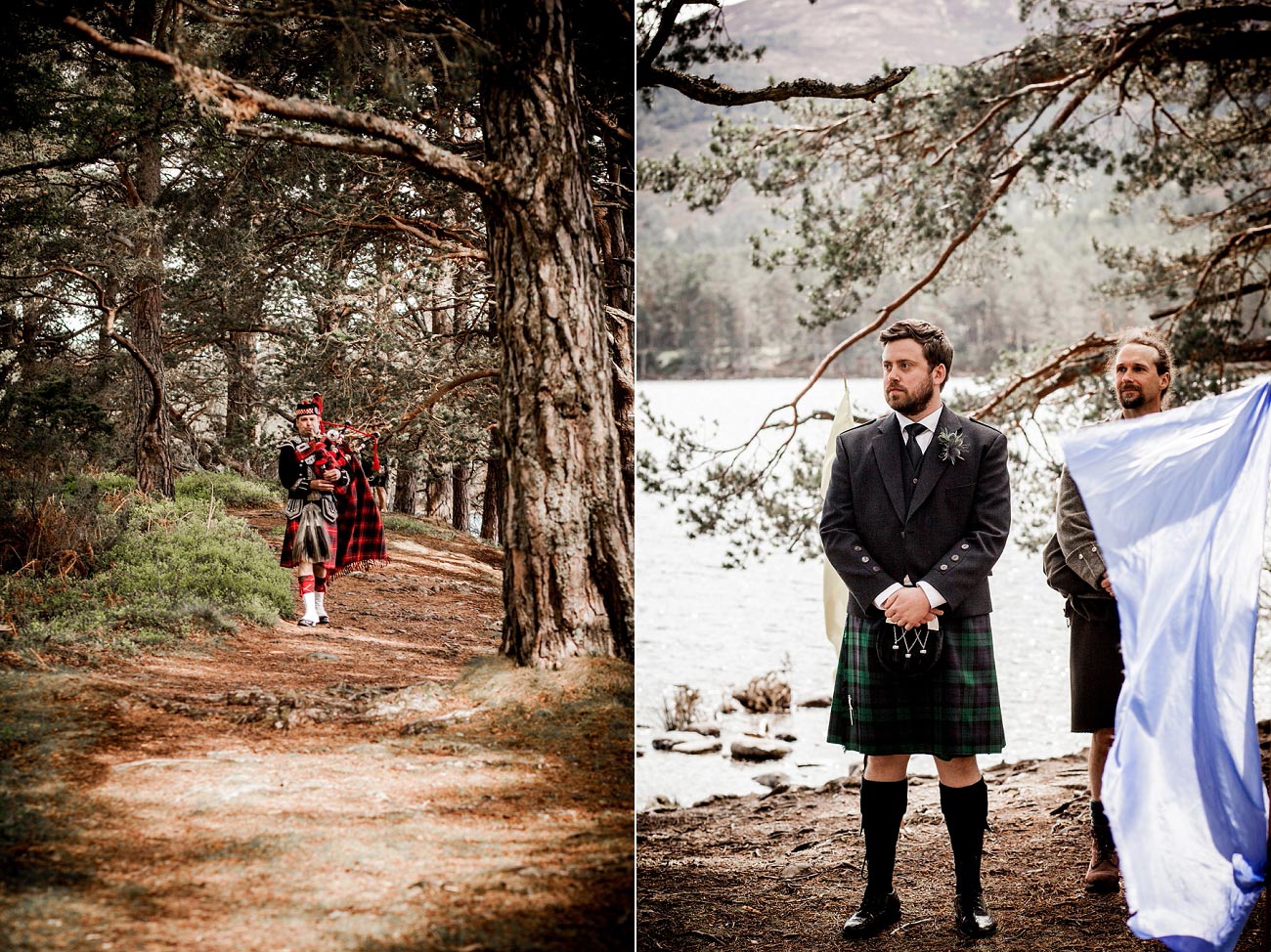 Forest wedding photography, Loch an Eilen Rothiemurchurs, Cairngorms, Scottish Highlands