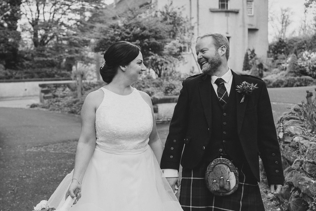 House for an Art Lover wedding photos. Natural wedding photography Glasgow, Black and white photograph.